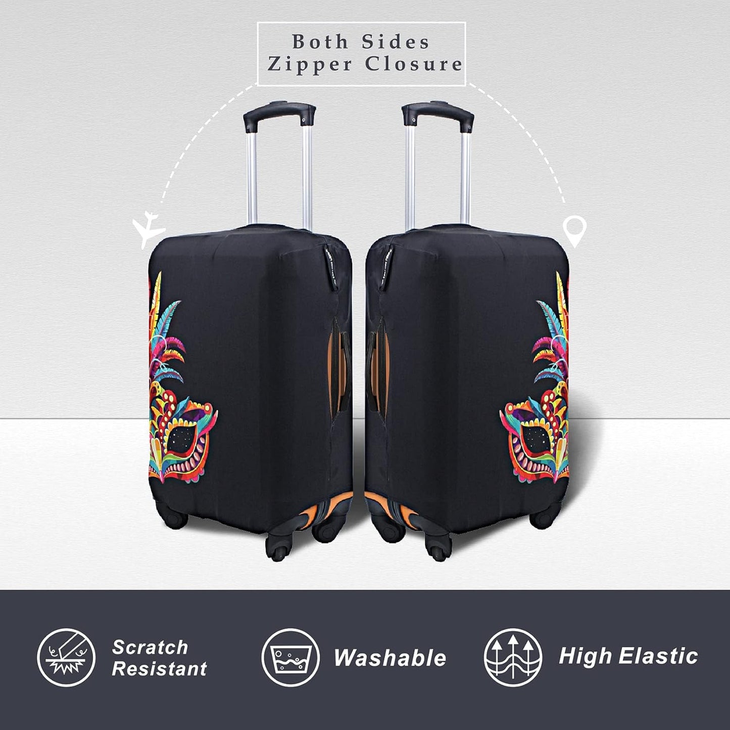 Explore Land Travel Luggage Cover Suitcase Protector Fits 23-26 Inch Case (Carnival, M)