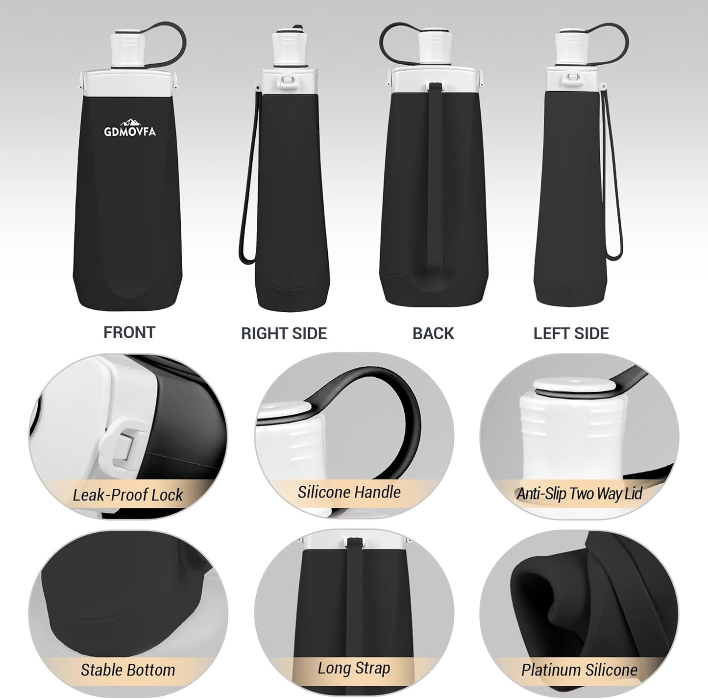 Collapsible Water Bottles,20oz Reusable Silicone Foldable Water Bottle,Portable Leak-proof Travel Water Bottle for Traveling Camping Hiking Cycling Yoga Sports Outdoor