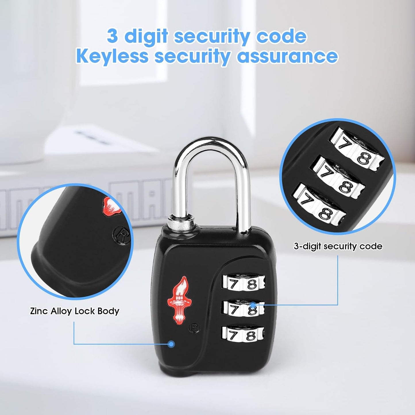 TSA Locks 6-Pack - Ultra Lightweight Travel & Gym Combo Locks (54g Each!), TSA Approved Secure Luggage Locks for Suitcases, School Backpacks, Lockers - 3-Digit Code, 2.36in Compact Design