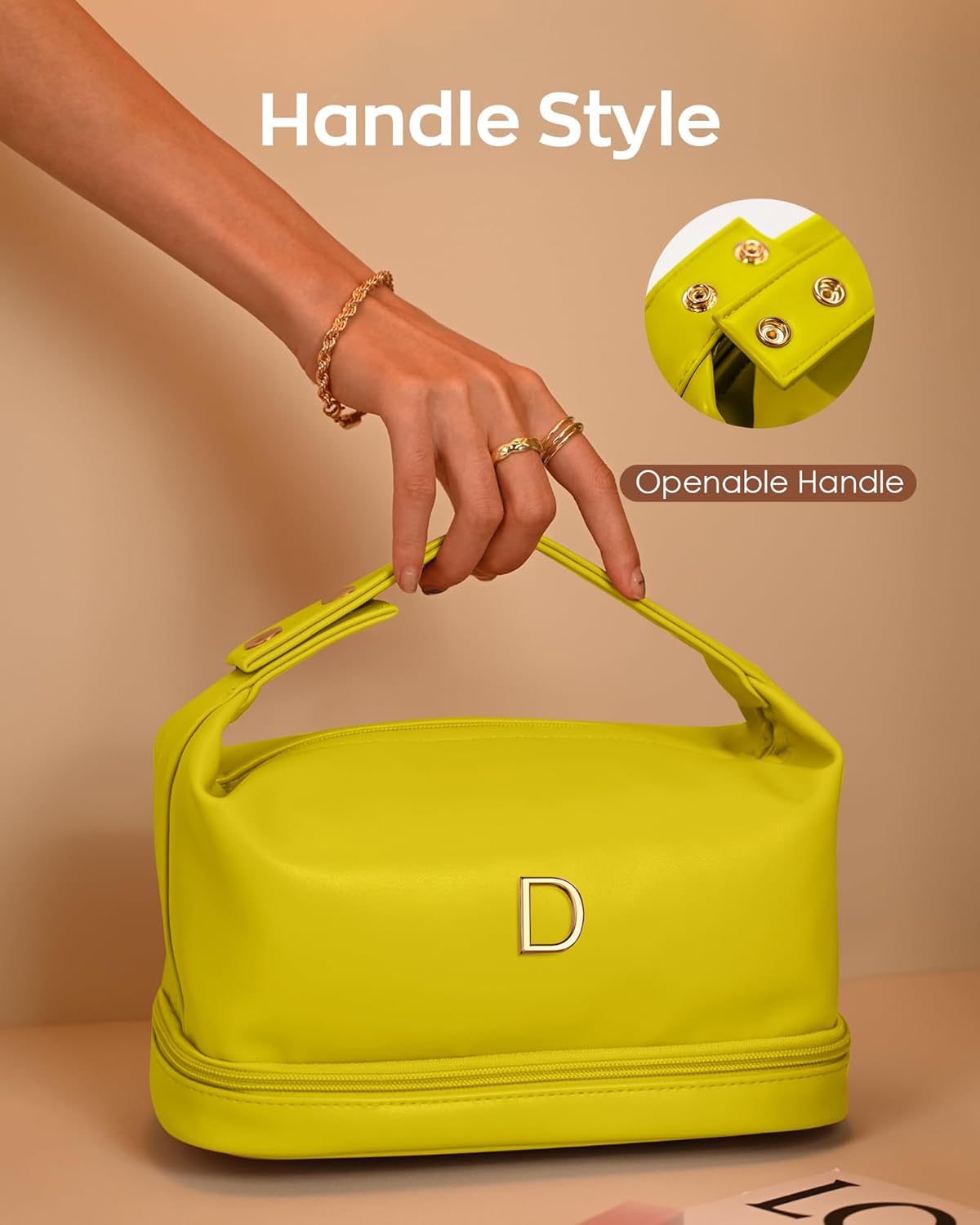 Unique Gifts for Women, Personalized Makeup Bag with Handle, Initial Double Layer Cosmetic Bag with Makeup Brush Organizer, Cute Cosmetic Pouch for Women, Tween Gift Ideas