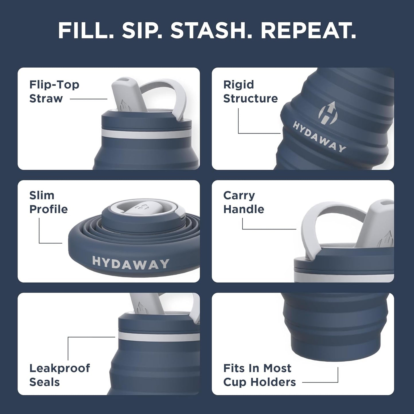 HYDAWAY 25oz Collapsible Water Bottle - BPA-Free, Leakproof, Lightweight, and Space-Saving - Perfect for Hiking, Travel, and All-Day Hydration