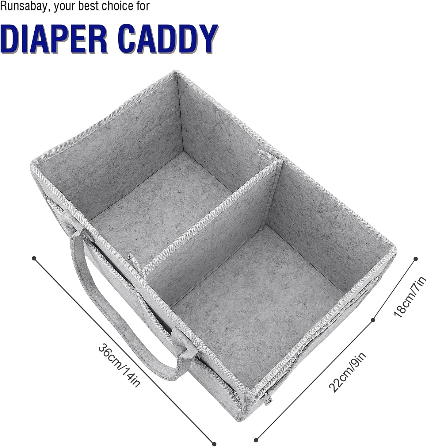 Runsabay. Nursery Basket-Baby Diaper Caddy Organizer for Changing Table-Portable Holder Tote Bag-Car Organizer with Removable Divider-Best Shower Gift Basket for Newborns Registry- Grey & Large Size