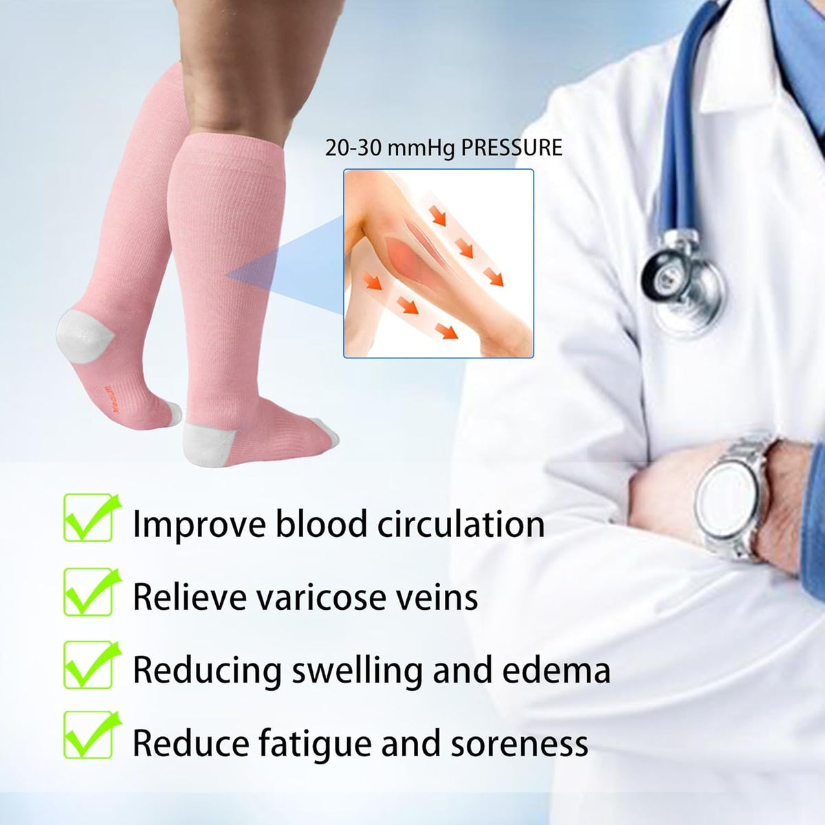 LEVSOX Compression Socks for Pregnant Women 20-30 mmHg Knee High Cute Funny Mens Supports Socks for Nurses, Medical, Travel