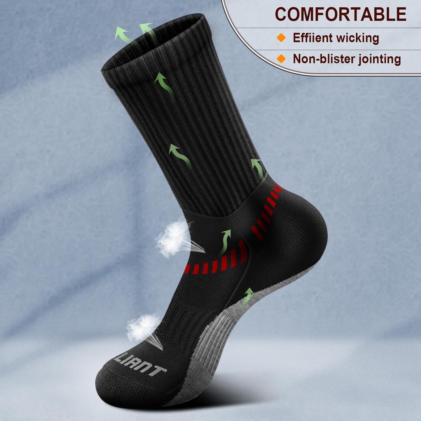 BULLIANT Compression Socks for Men 6Pairs, Athletic Crew Socks Cushioned For Men Sports Running-Arch Support