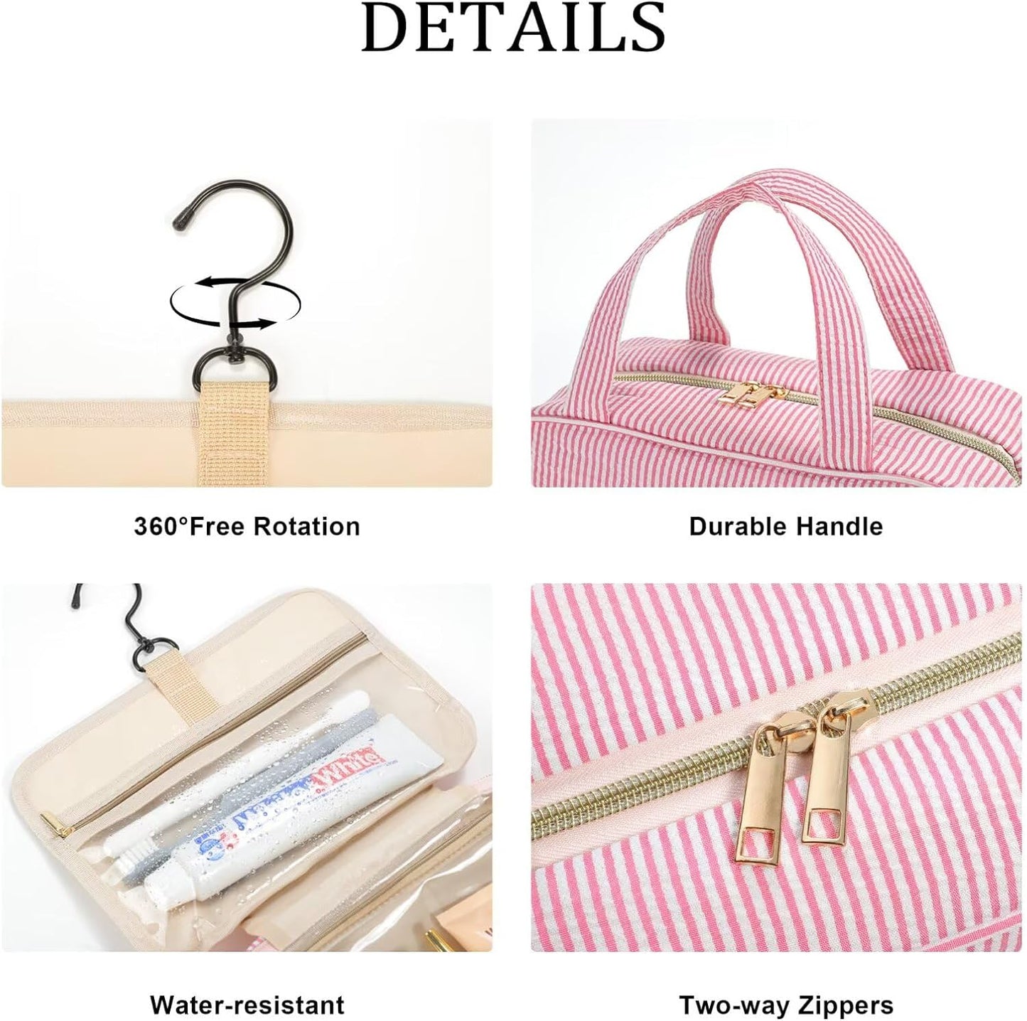 YOOLIFE Hanging Toiletry Bag - Birthday Gifts for Women, Travel Makeup Bag for Women, Initial Toiletry Bag, Vacation Airplane Essentials - Letter K, Pink