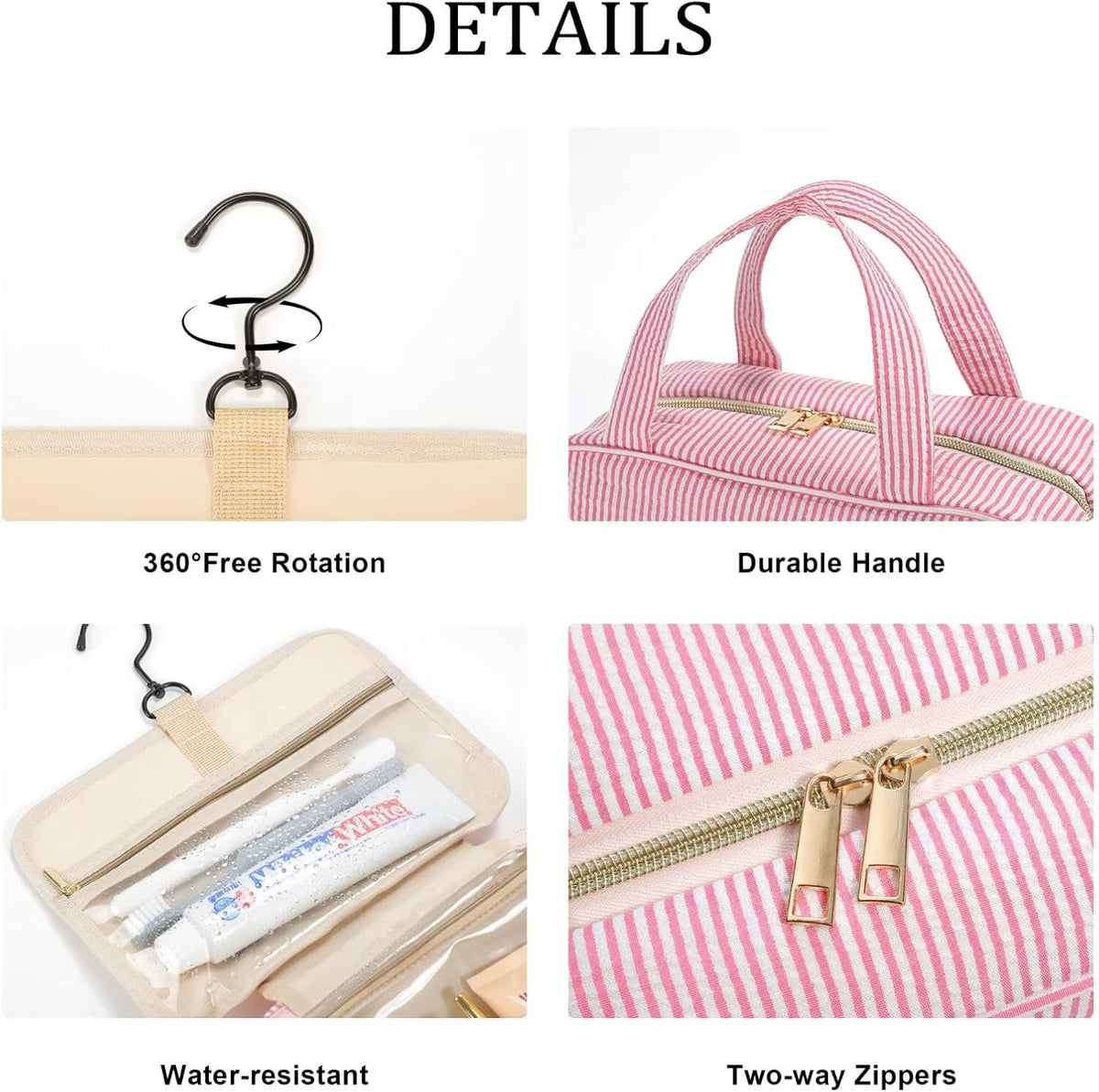 YOOLIFE Hanging Toiletry Bag for Women - Travel Toiletry Bag Makeup Bag, Portable Toiletries Cosmetic Bag, Airplane Travel Essentials - Letter P, Pink