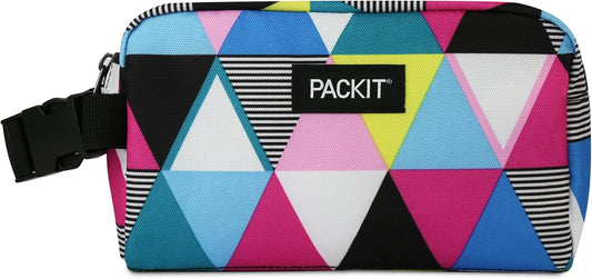 PackIt Freezable Snack Box, Triangle Stripes, Built with ECOFREEZE Technology, Collapsible, Reusable, Zip Closure with Buckle Handle, Great for All Ages and Fresh Snacks on the go