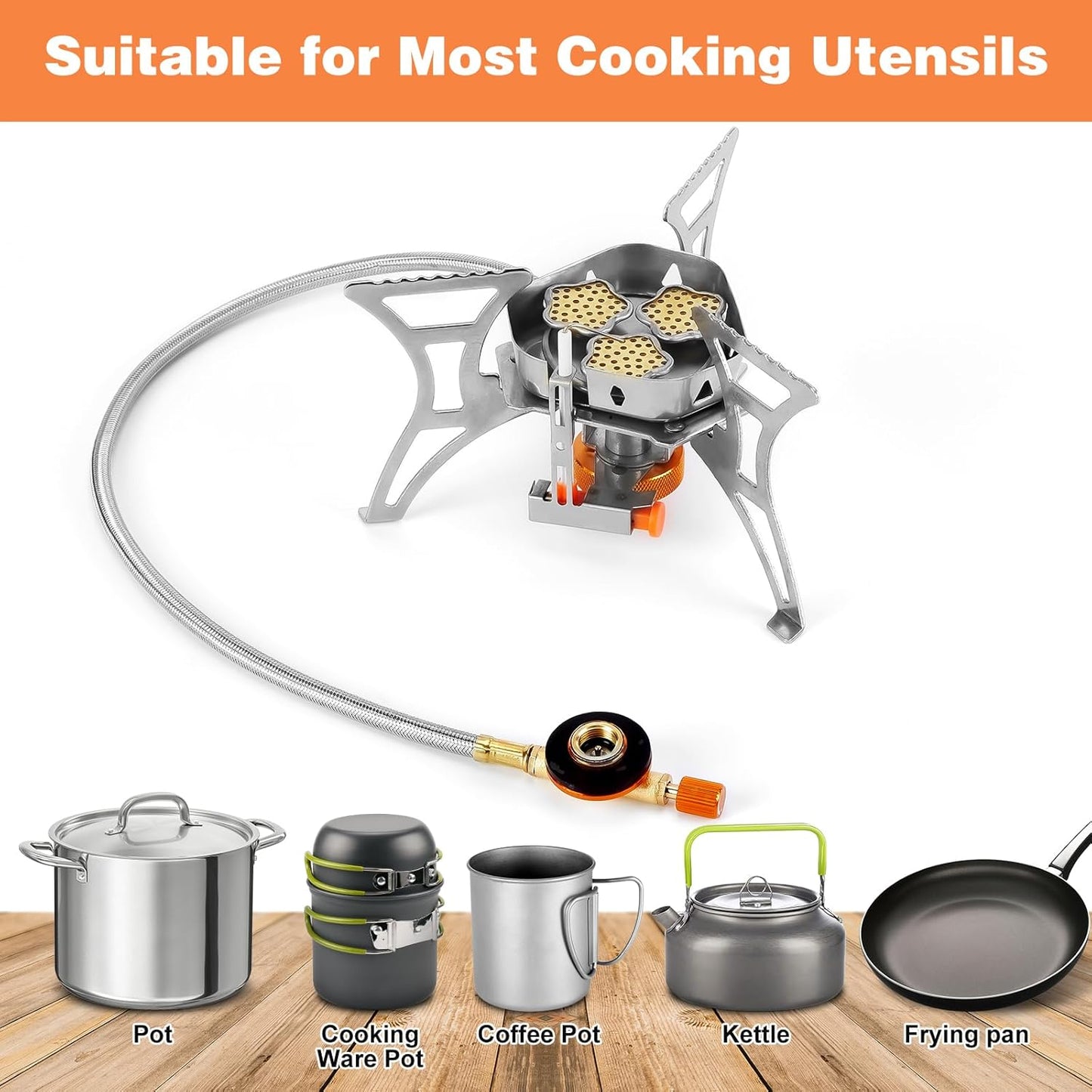 WADEO 6800W Windproof Camping Stove, Backpacking Stove with Piezo Ignition and Fuel Canister Adapters, Camping Gas Stove for Outdoor Backpacking Hiking and Picnic