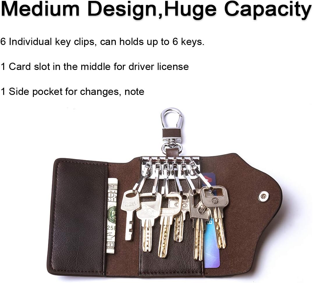 Contacts Car Key Case for Men and Women Small Leather Key Holder Key Cover with 6 KeyChains