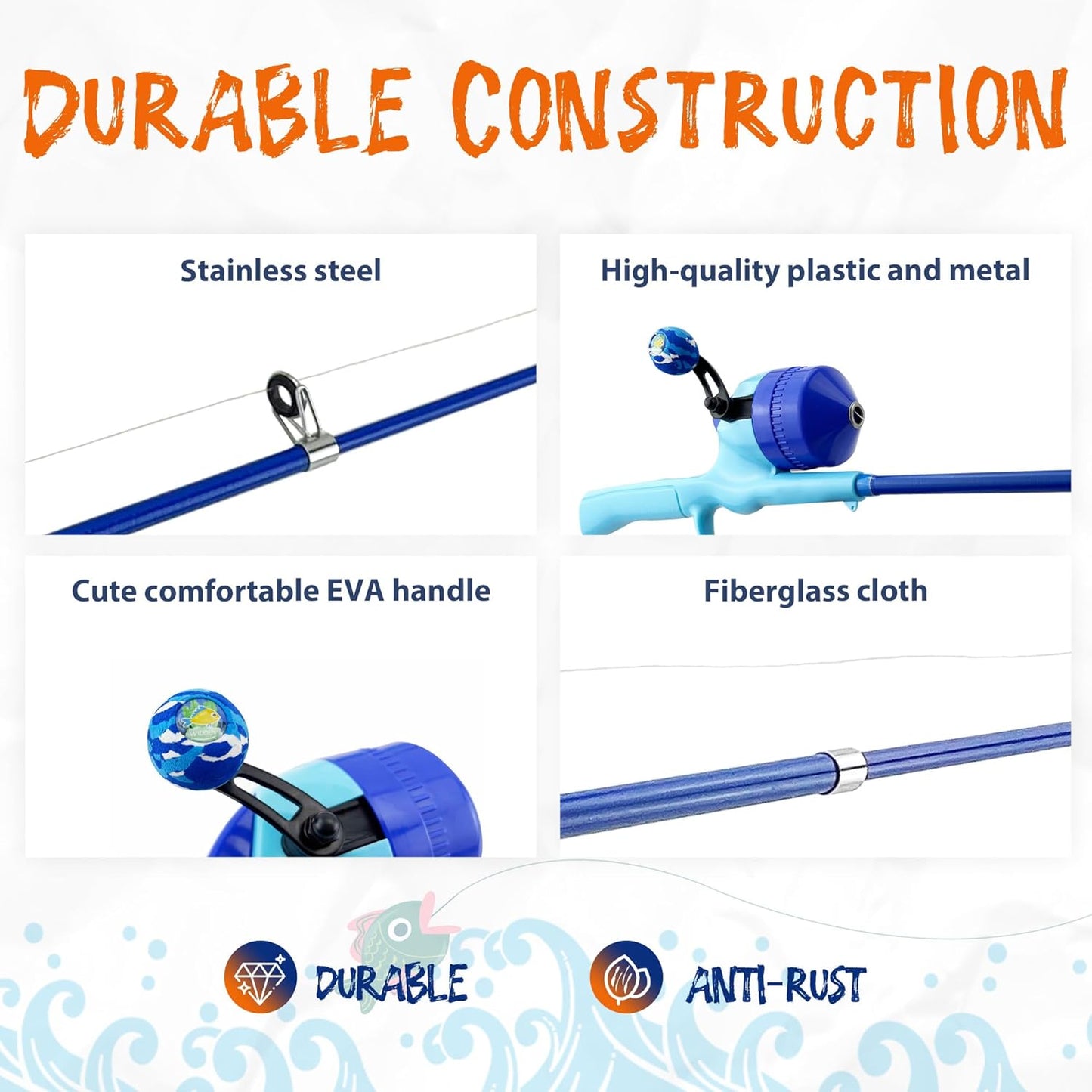 Kids Fishing Pole, Telescopic Fishing Rod, Toddler Collapsible Fishing Rod and Reel Combo with Tackle Box, Fishing Line, Bobber, and Soft Lures for Boy, Girl, Youth, Beginner, Over 4 Years Old