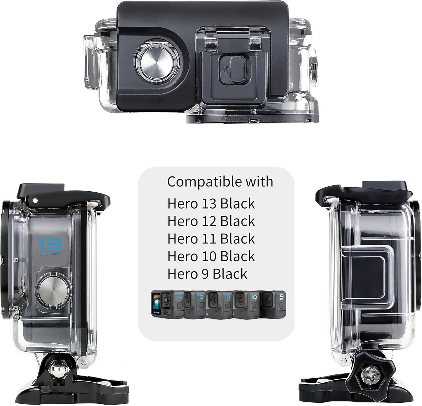 SOONSUN Waterproof Case for GoPro Hero 13 12 11 10 9 Black,196FT/60M Underwater Protective Diving Housing with Accessories, Built-in Dual Cold Shoe Mount to Connect Video Light and Microphone