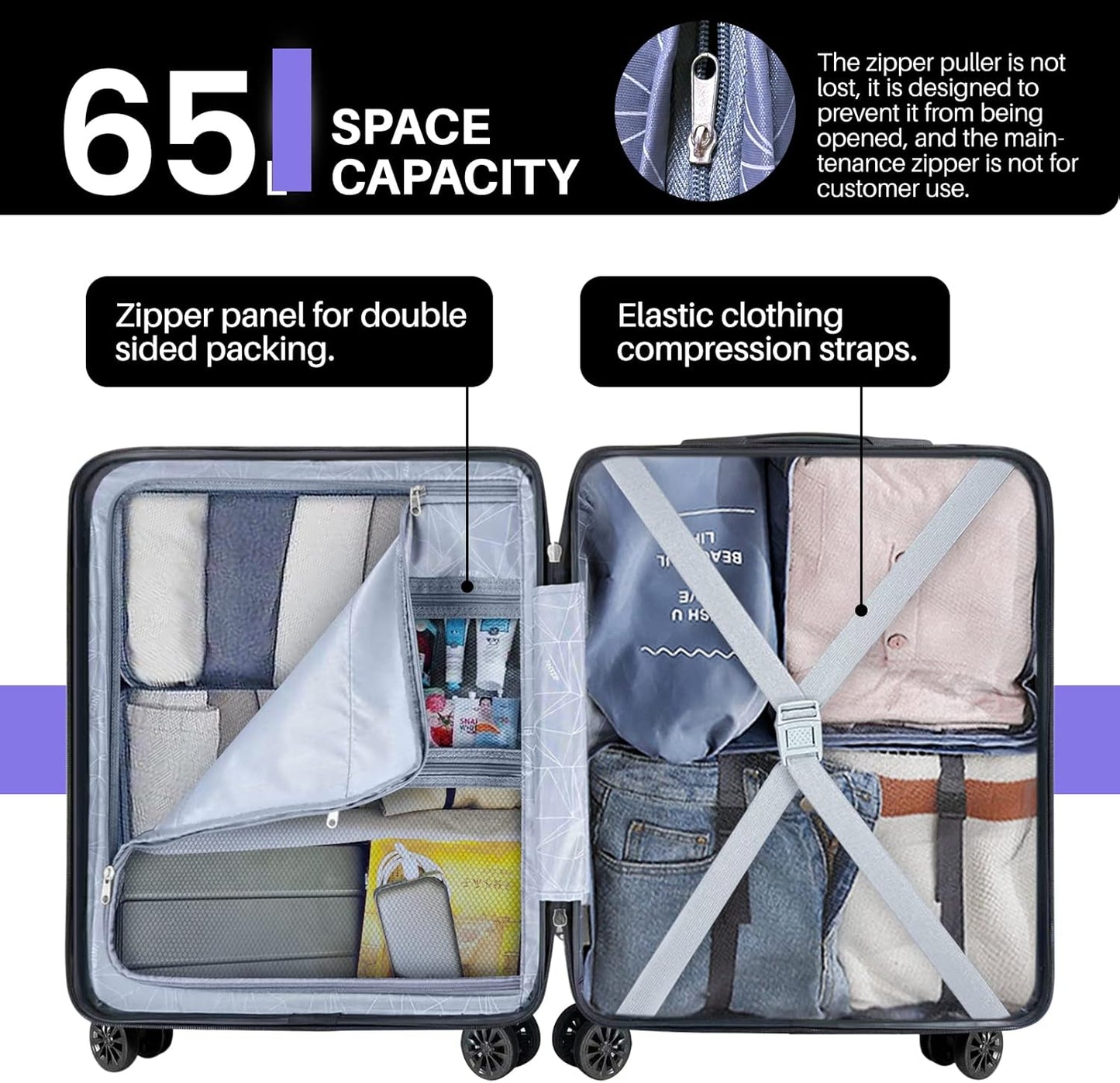 AnyZip Suitcase Hardside PC ABS Lightweight USB Luggage with Wheels TSA Lock Checked-Medium 24 Inch DarkBlue