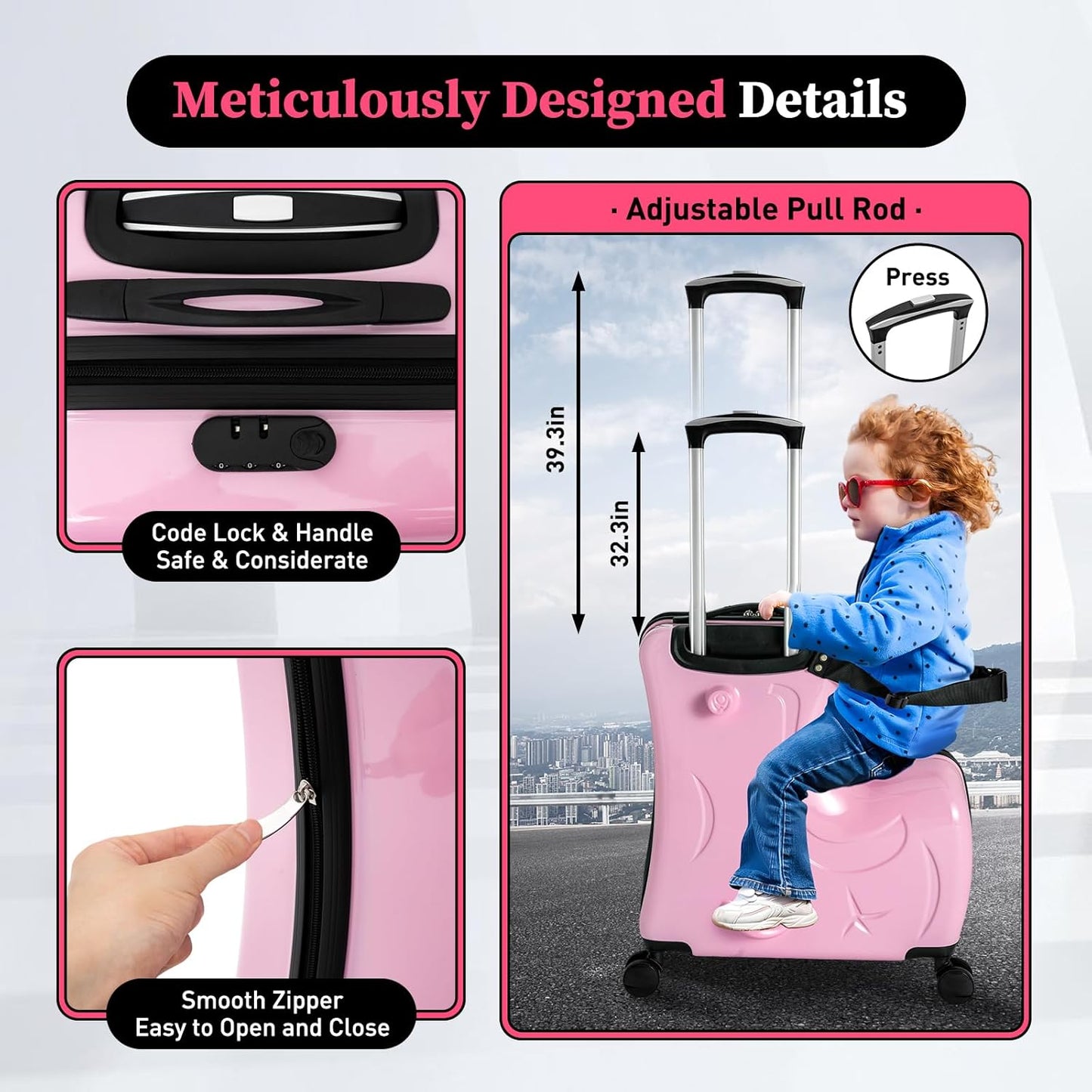 CNCEST 20" Kid's Ride-on Travel Suitcase,Rolling Luggage with Wheels Carry Trolley Luggage with Password Lock,Children's Ride On Trolley Luggage for Children's Day Gift,Festival Gift