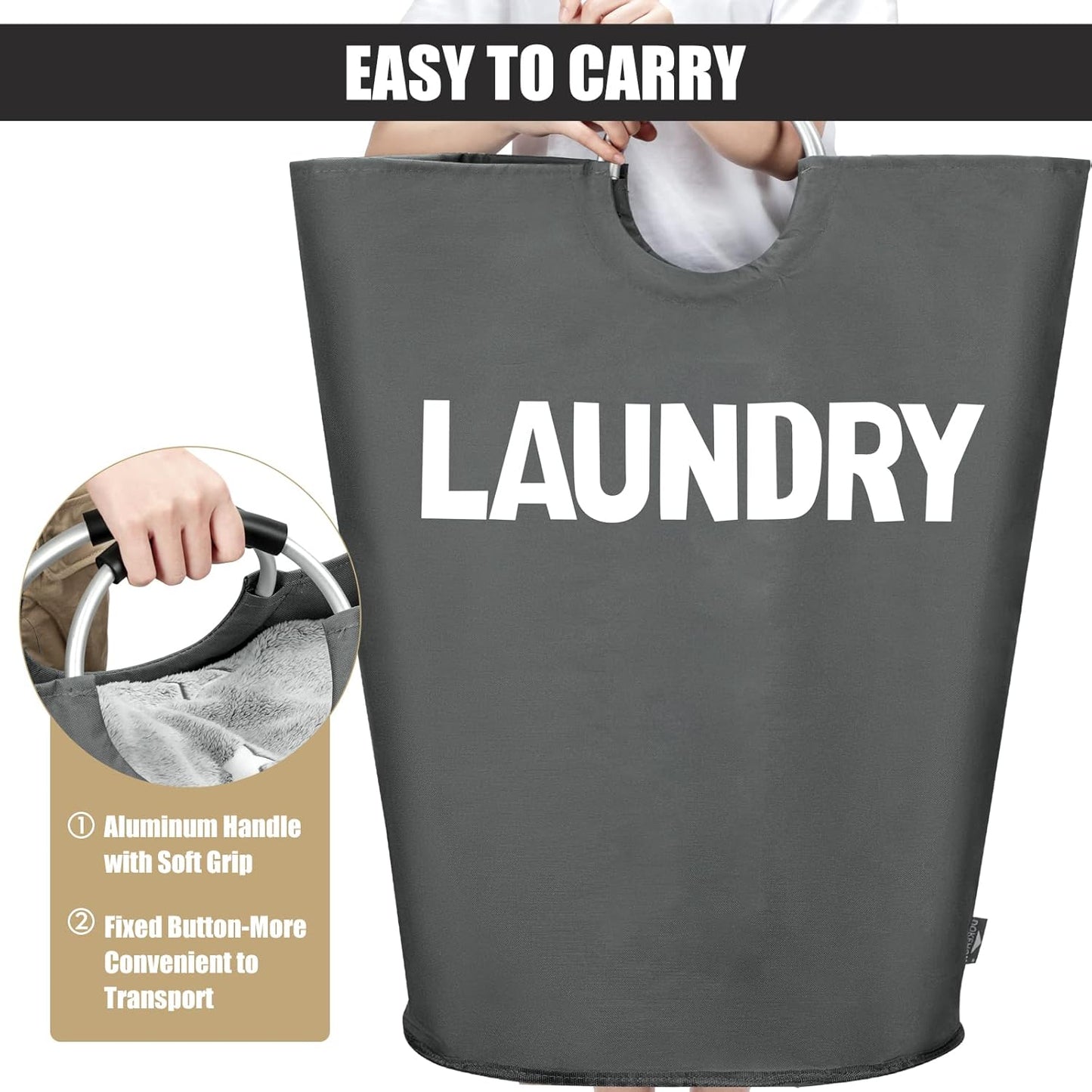 DOKEHOM 160L XX-Large Laundry Basket (7 Colors), Collapsible Laundry Bag, Foldable Laundry Hamper, Folding Washing Bin (Dark Grey, XXL)