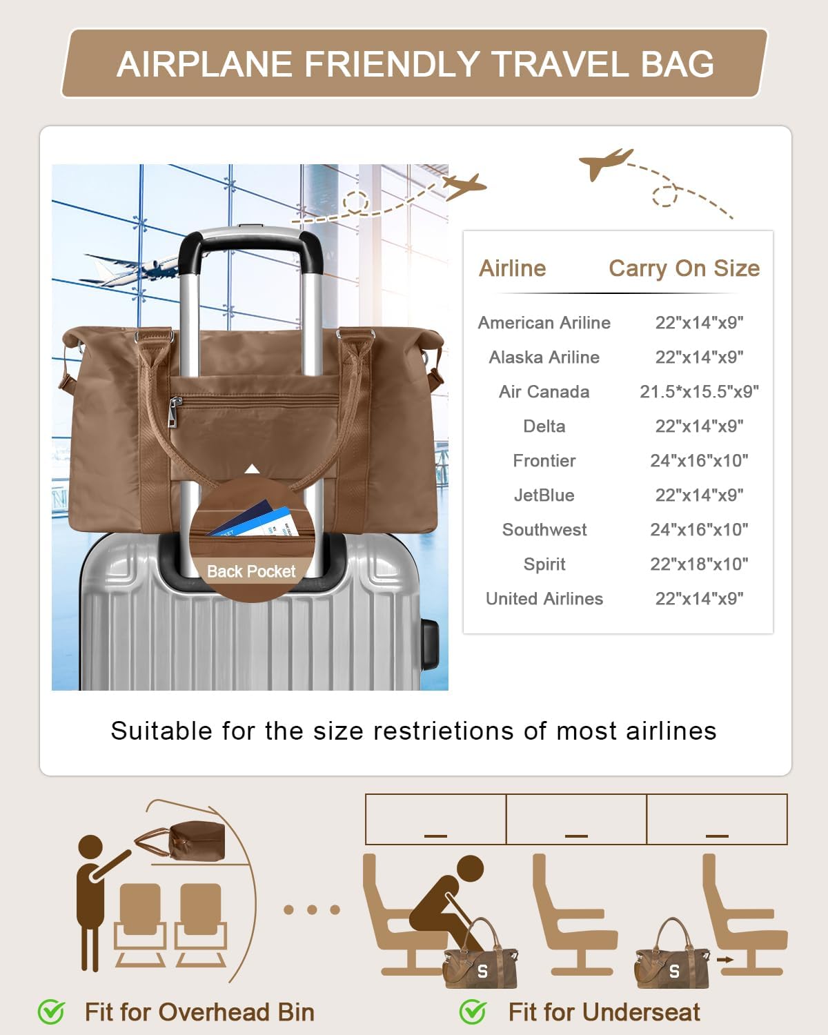 Birthday Graduation Gifts for Daughter,Initial Travel Duffel Bag Sports Gym Bag for Girls Teen Kids Birthday Gifts,Personalized Weekender Bag Carry On Tote Bags Cute Overnight Bag for Women(Brown, S)
