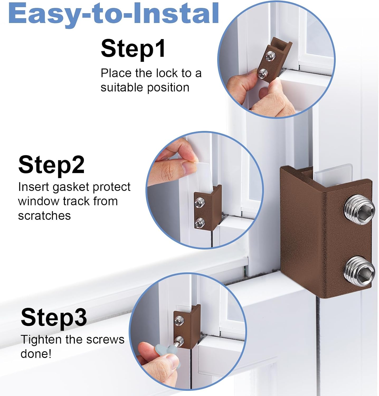 Window Locks for Sliding Windows - Sliding Window Lock Security with Keys - Adjustable Sliding Door Lock - Without Drilling Easv to Install Child Locks for Sliding Door,Patio Door(10 Sets Brown)