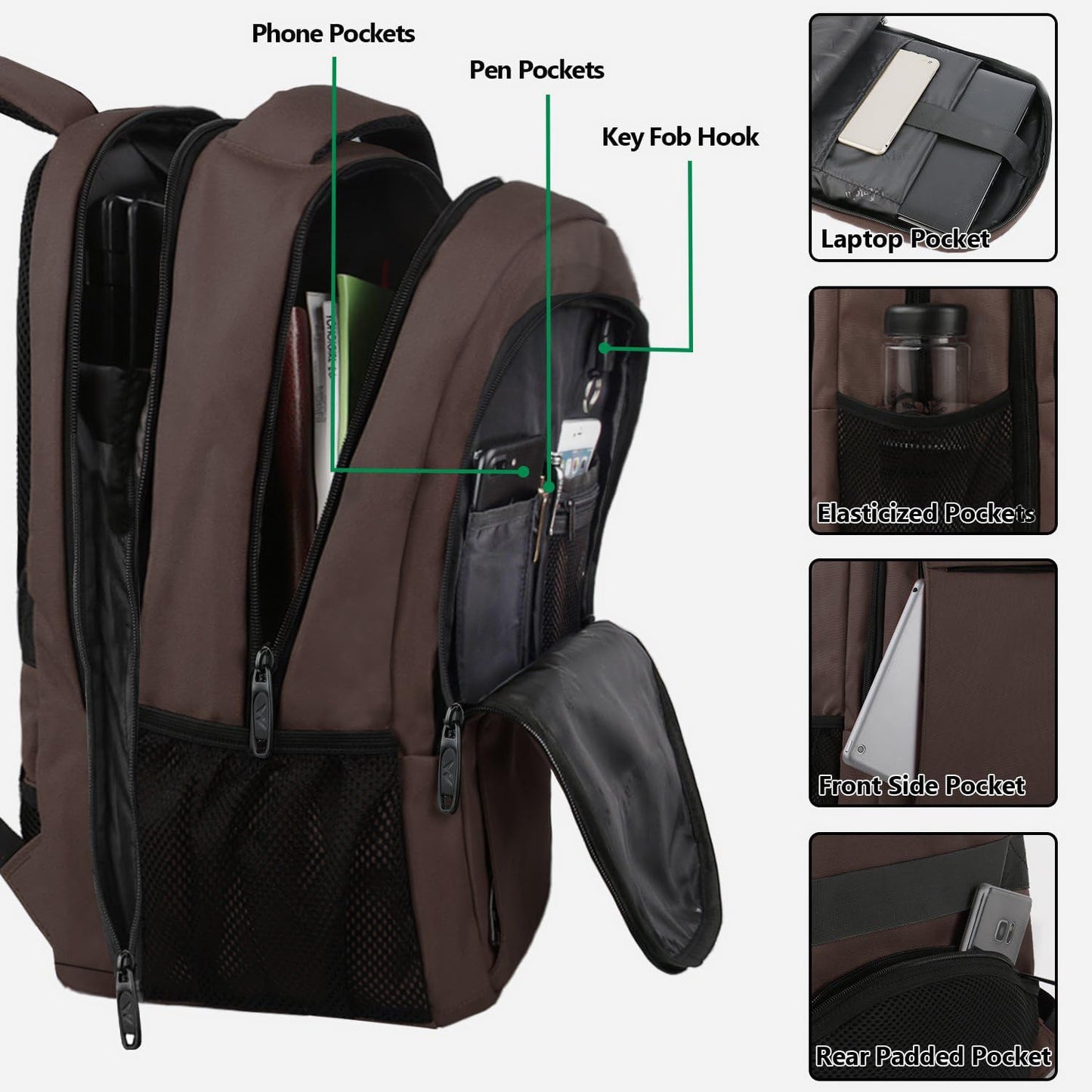 MATEIN Laptop Backpack, Extra Large TSA Friendly 17.3 Inch Travel Computer Backpack with USB Charging Port, Anti Theft Carry On Flight Approved Business Work College Backpack Bag for Men Women, Brown