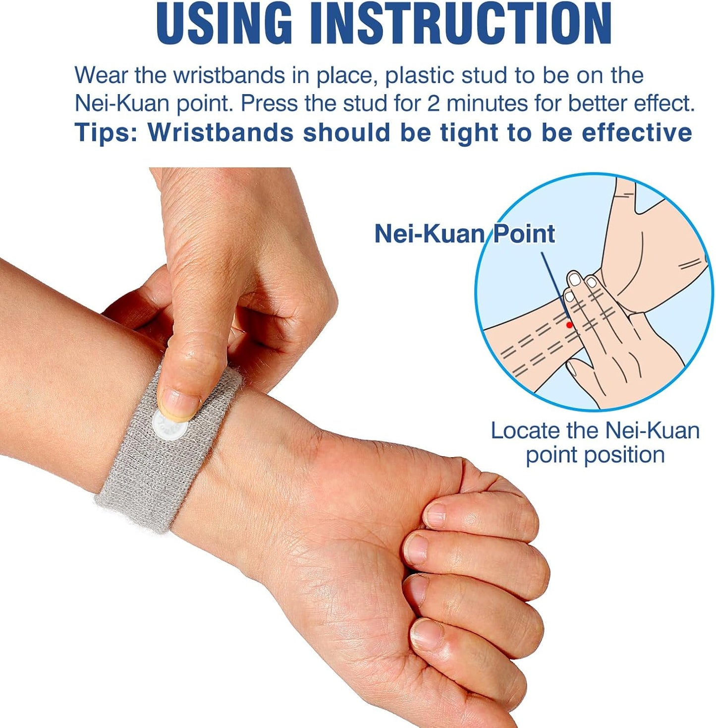 Motion Sickness Bands Anti Nausea Wristband for Adult and Kids Morning Sickness Relief for Pregnant Women Acupressure Nausea Relief for Car, Sea, Air Sickness - 1 Pair Grey