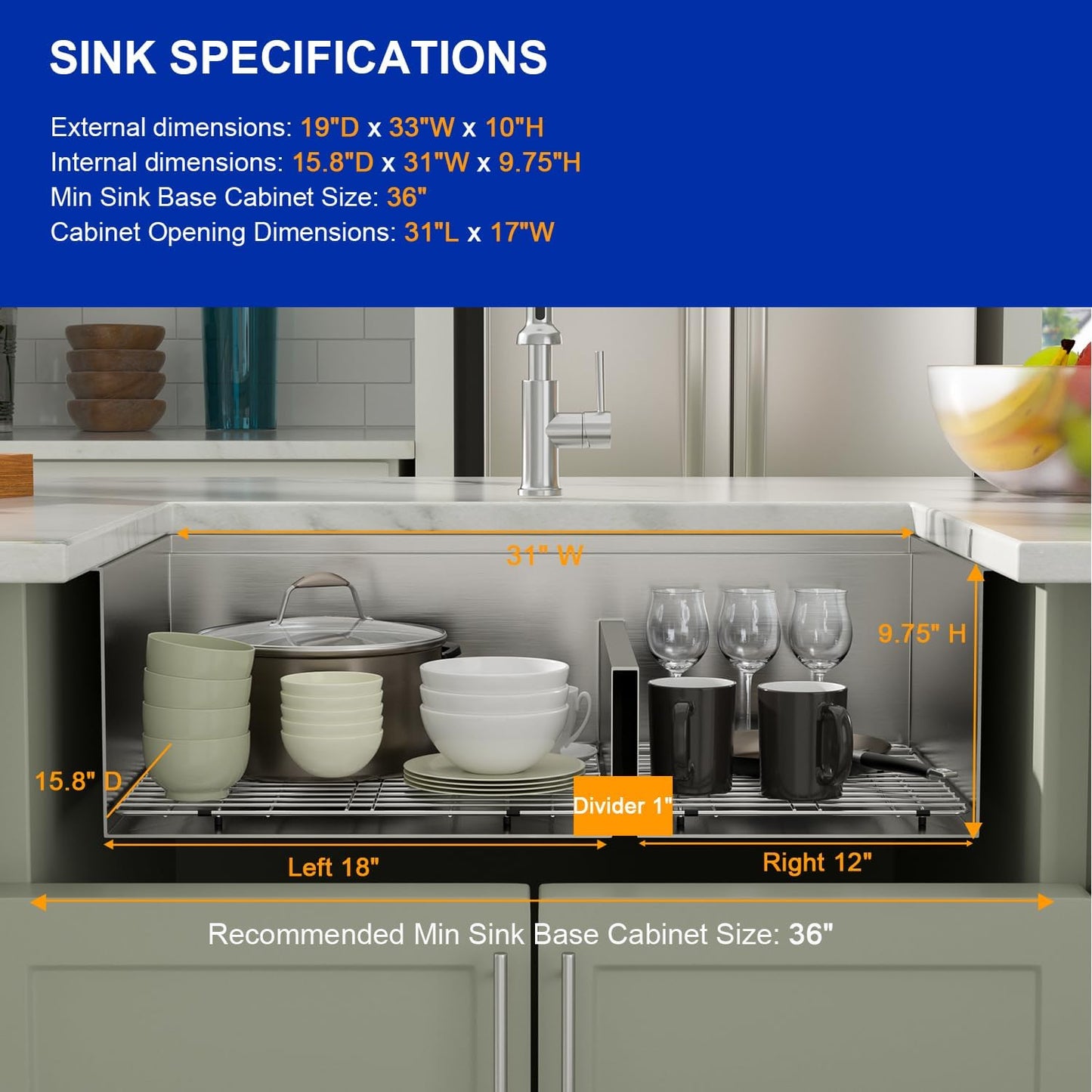 Dcolora 33 Inch Double Bowl Kitchen Sink Undermout Workstation 16 Gauge Stainless Steel Sinks Spacious 60/40 Split Double Basin Under Counter, 33"x19"x10" DC-U7710