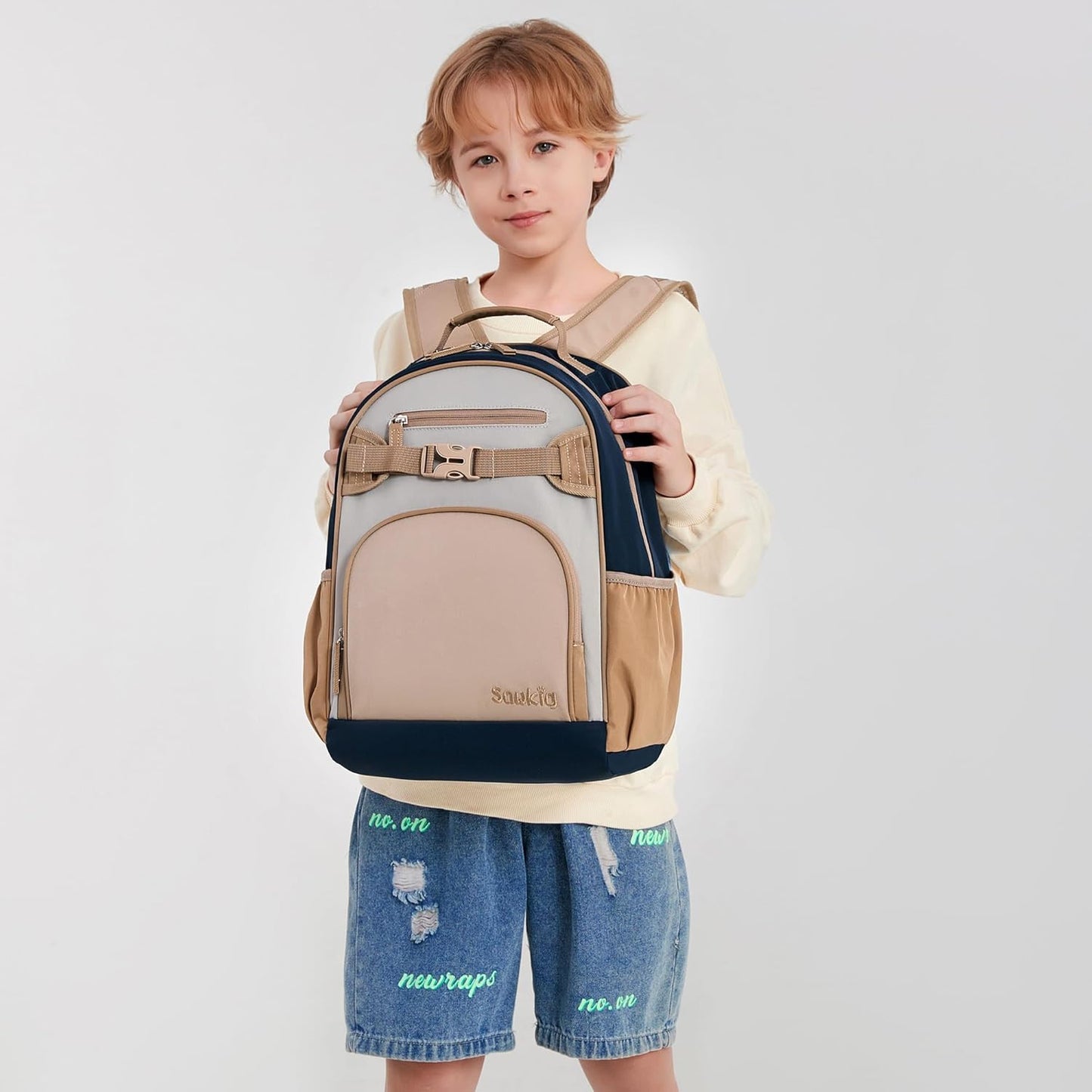 Lightweight Kids Backpack for School Kindergarten Elementary Backpacks for Boys Ages 6-8-10 (Brown Gray)