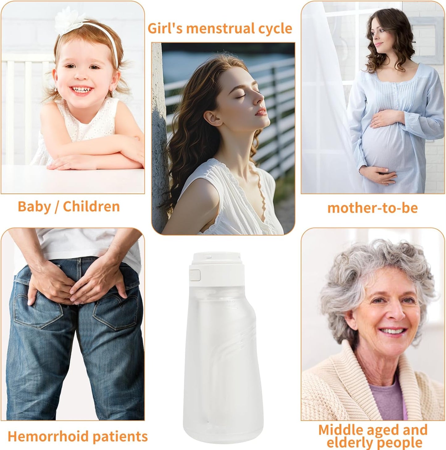 Portable Bidet, Electric Rechargeable Women's Perineal Bottle, 400ml Water Tank, 3 Pressure Modes, with 2 Replaceable Nozzles, Suitable for Men, Women, Babies and Postpartum Cleaning (White)