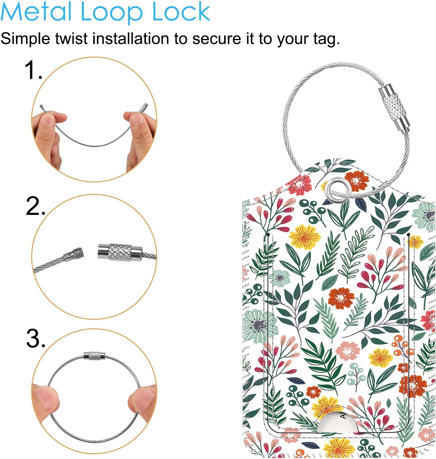 Fintie Luggage Tags, Privacy Cover ID Label with Stainless Steel Loop and Address Card for Travel Bag Suitcase, Spring (2 Piece)