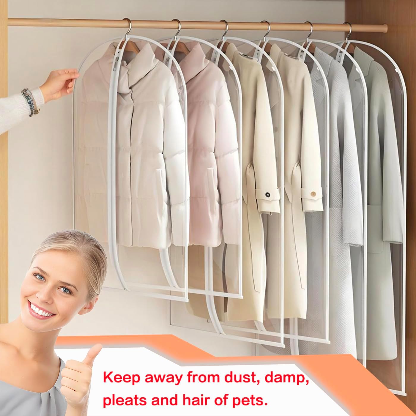 Garment Bags for Closet Storage (set of 12) Wedding Dress Garment Bag Clothes Bags for Storage Plastic Waterproof Dress Cover with Zipper for Dresses, Coats, Uniforms, Long Coats, Trench 24'' x 60''