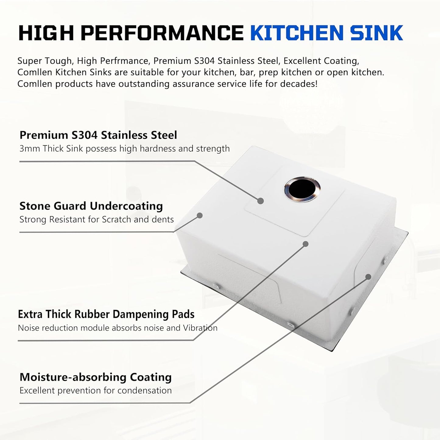 Comllen 25 x 22 Inch Drop In Black Kitchen Sink,Topmount 16 Gauge Stainless Steel Black Kitchen Sinks, 9 Inch Deep Utility RV Sink with Dish Grid and Basket Strainer