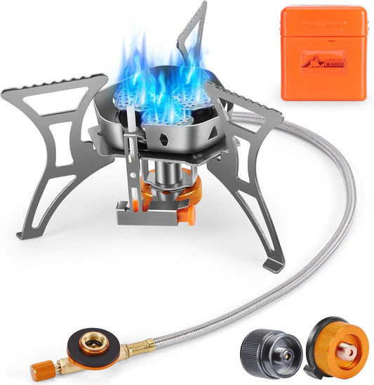 WADEO 6800W Windproof Camping Stove, Backpacking Stove with Piezo Ignition and Fuel Canister Adapters, Camping Gas Stove for Outdoor Backpacking Hiking and Picnic