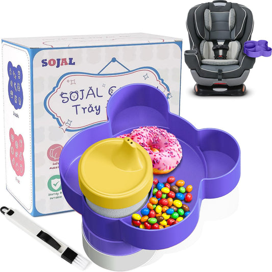 BlueOrigin Car Seat Snack Tray - Travel Tray for Kids Car Seat, Stroller, Booster and Anywhere with a Cup Holder, Toddler Road Trip Essentials Food Plate for Snacks, Toys, Entertainment (Purple)