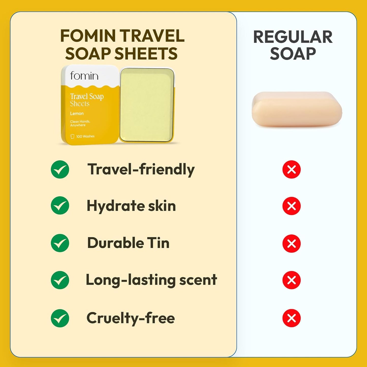 FOMIN - Antibacterial Paper Soap Sheets Tin for Traveling - (300 Sheets) Variety Pack (Unscented, Lemon, Lavender) Portable Travel Hand Soap Sheet, Dissolvable Mini Camping Hand Soap for Hand Washing