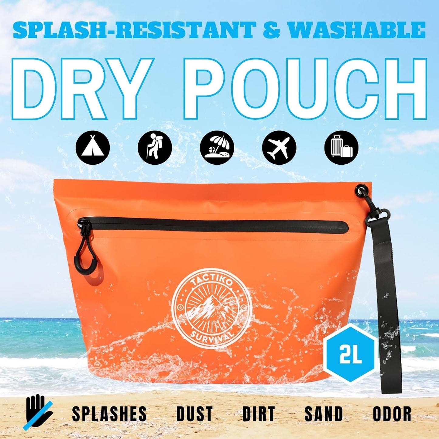 Tactiko Heavy-Duty Splash Water Resistant Zipper Pouches - 3L Hold-All Organizers for Dry Bags, Travel Bags (Orange)