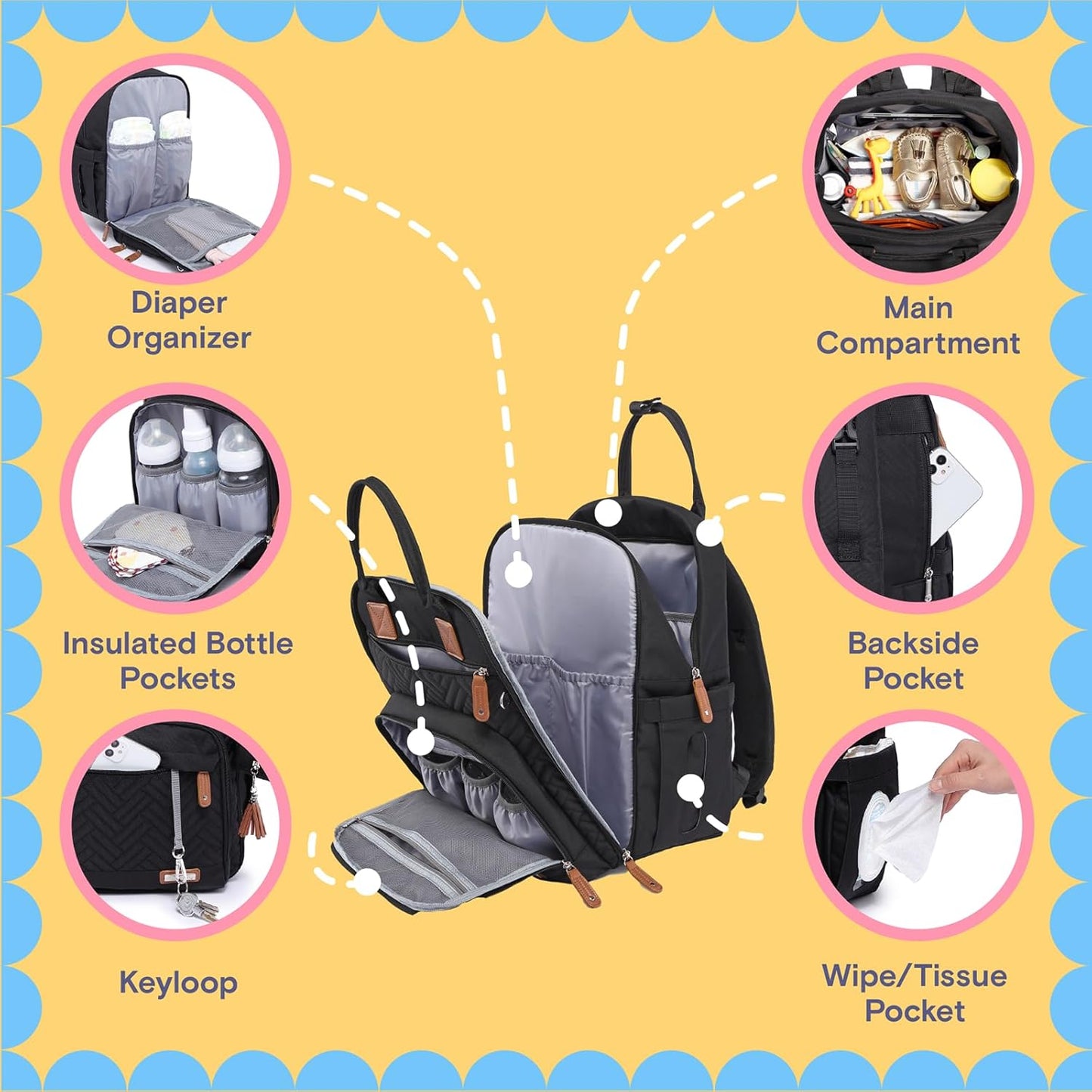 iniuniu Diaper Bag Backpack, 4 in 1 kit Large Unisex Baby Bags for Boys Girls, Waterproof Travel Back Pack with Diaper Pouch