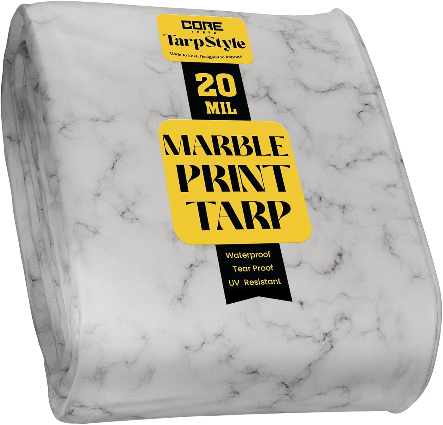 Core Tarps Extreme Heavy Duty 20 Mil Tarp Cover, Waterproof, UV Resistant, Rip and Tear Proof, Poly Tarpaulin with Reinforced Edges for Roof, Camping, Patio, Pool, Boat (Marble/White 40′ X 50′)