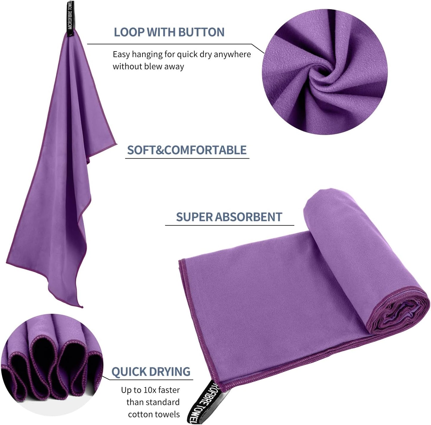 Microfiber Travel Towel, Soft Lightweight Quick Dry Towel, Super Absorbent Compact Travel & Sports & Beach Towels for Camping, Backpack, Gym, Swimming, Yoga, Hiking (L:24"×48" -Purple)