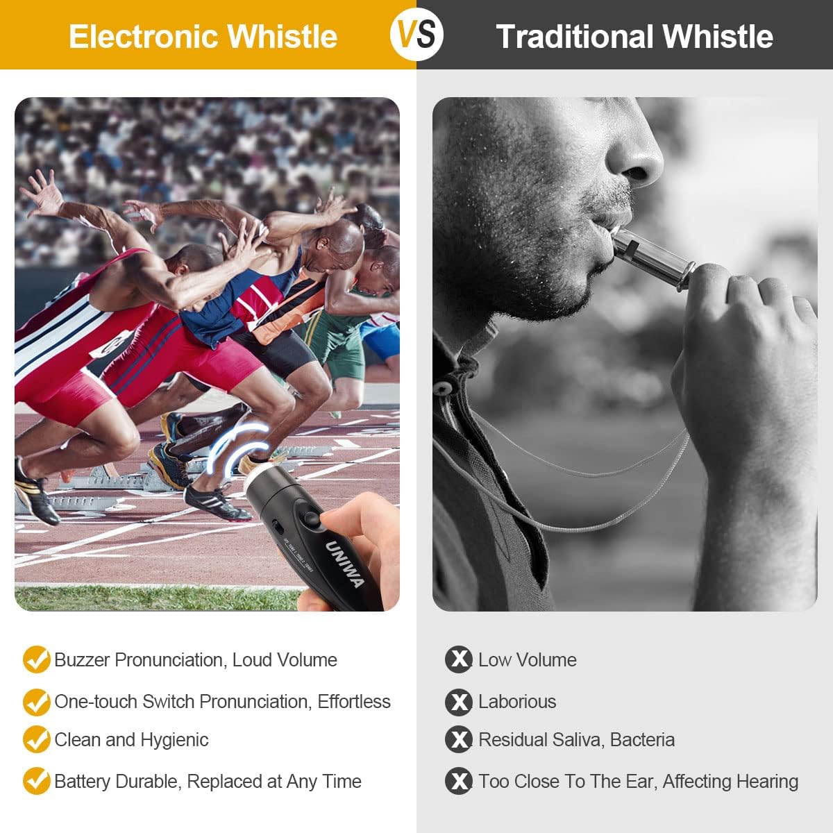 UNIWA Electronic Whistle, 4 Pack Handheld Electronic Whistles Electric Whistle with Lanyard Three Tone Distinct High Volume Outdoor Sport Whistle for Coaches, Referees, P.E. Teacher