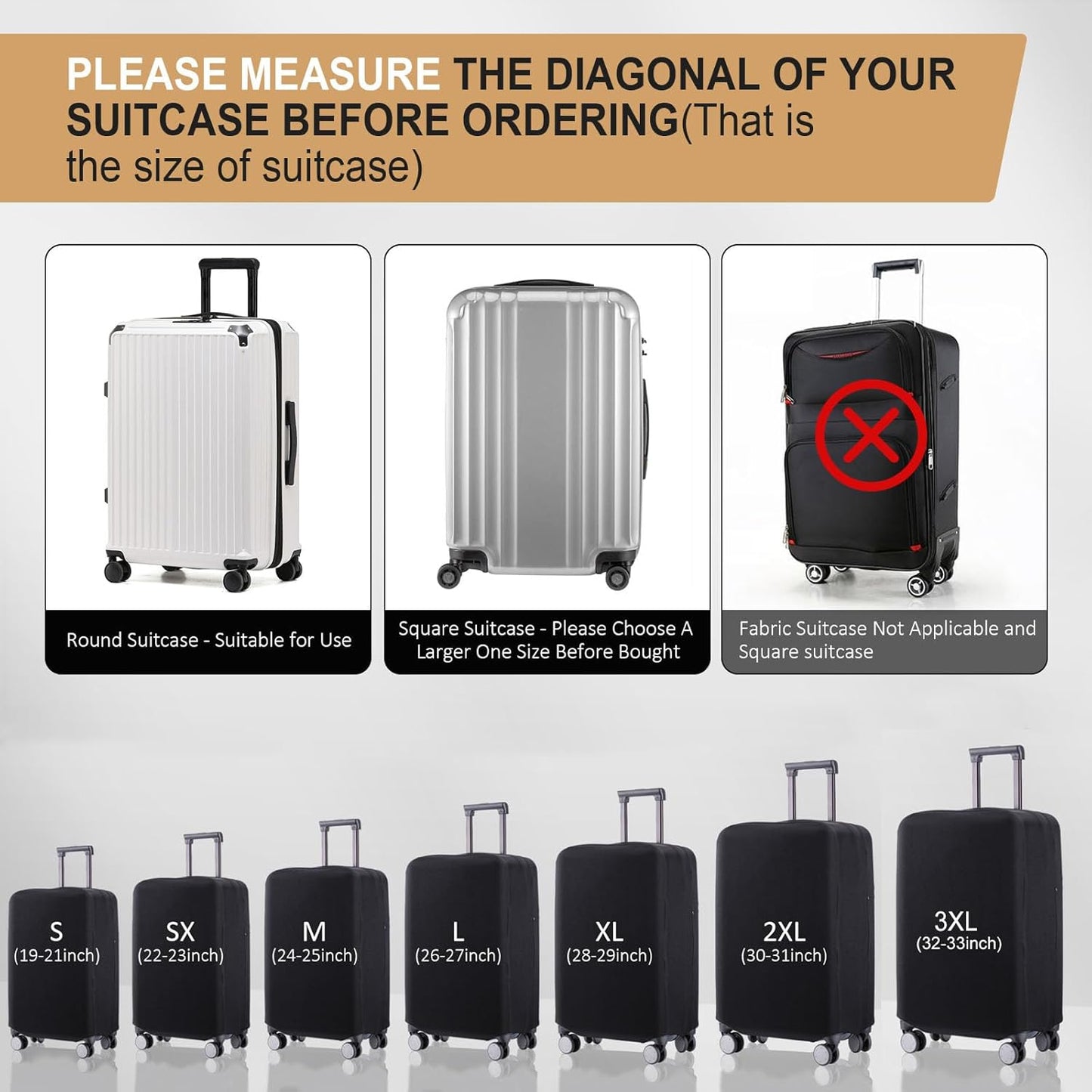 Travel Luggage Cover Suitcase Protector Scratch-Resistant Fit 19-31 Inch, Not Included Suitcase (Black, L(26-27inch))