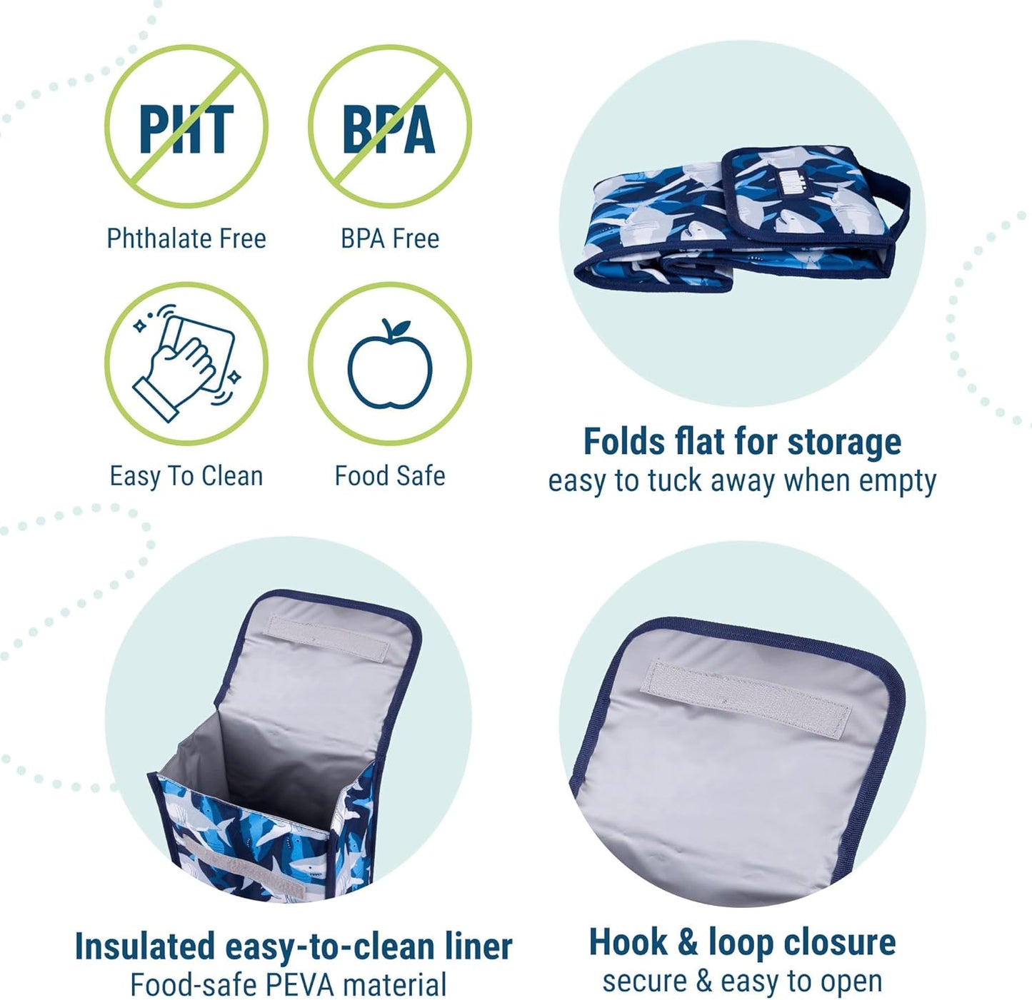 Wildkin Kids Insulated Lunch Bag – Reusable, Ideal for Hot/Cold Snacks, School & Travel - Sharks