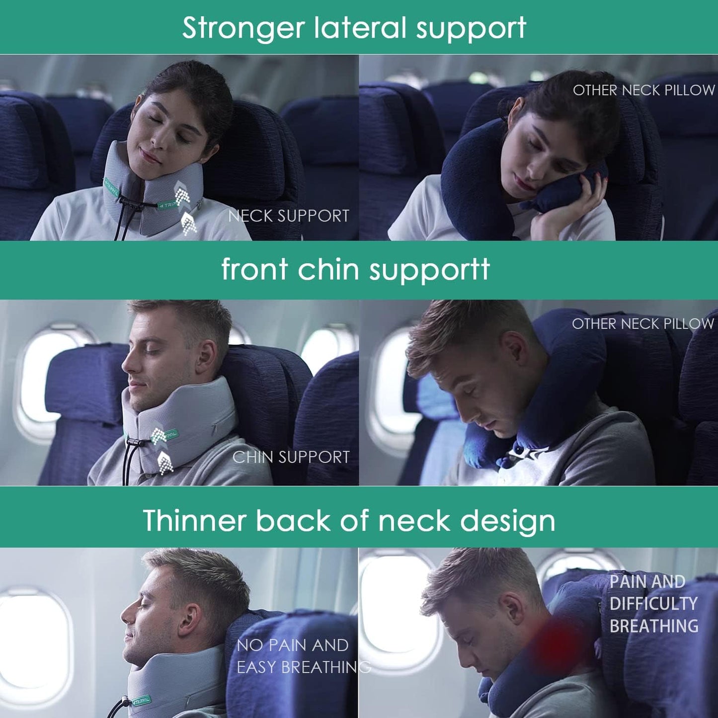 Travel Pillow for Airplane Neck Chin Support Memory Foam Machine Washable Adults Unisex Neck Pillows for Travel Airplane Sleeping Car Office Grey Small