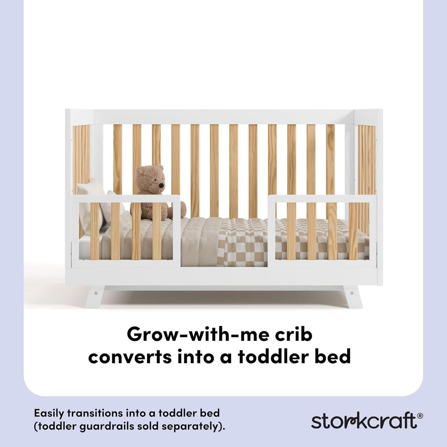 Storkcraft Beckett Grow-with-Me Convertible Crib (Natural & White) – GREENGUARD Gold Certified, Converts to Toddler Bed & Daybed, Fits Standard Crib Mattress, Easy-to-Assemble