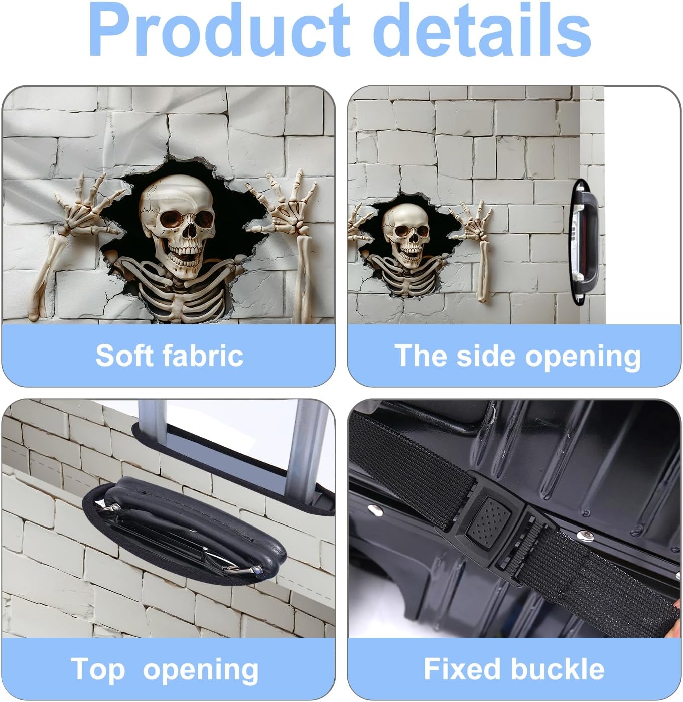 Luggage Cover Washable Suitcase Protector Anti-Scratch,Stretchable Fit for 20-34Inch Luggage Durable Travel Bag Cover with Zipper Closure (Skull, M(fits 24-26Inch suitcase))