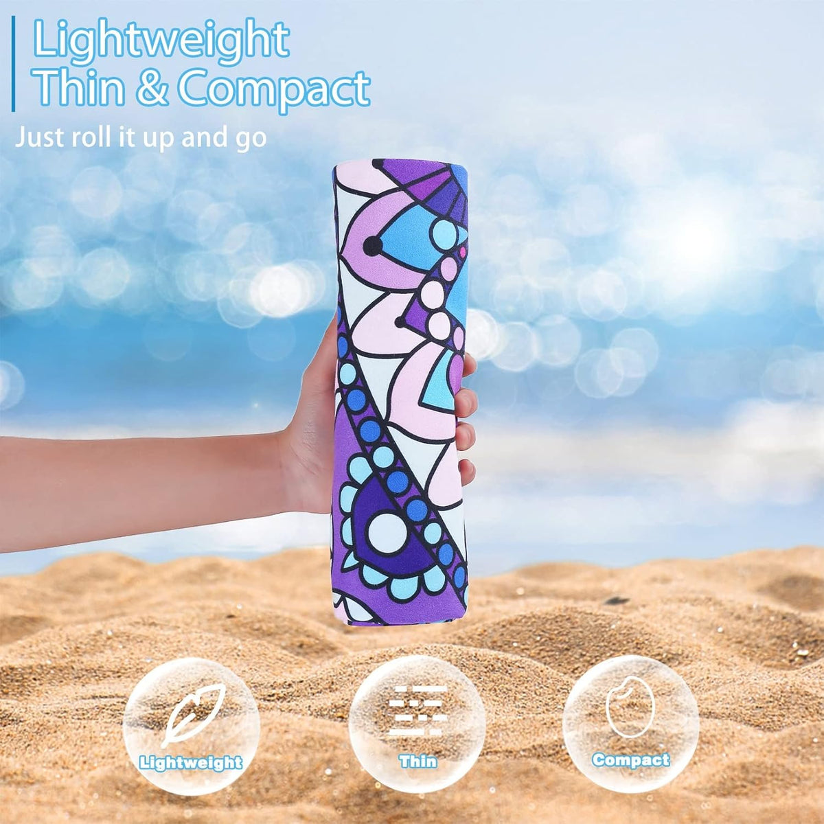2 Pack Microfiber Oversized Lightweight Beach Towel 71"x32" Extra Thin Large Sand Free Towels Travel Swim Pool Yoga Gym for Adults Women Men Beach Essentials Accessories Vacation Gift