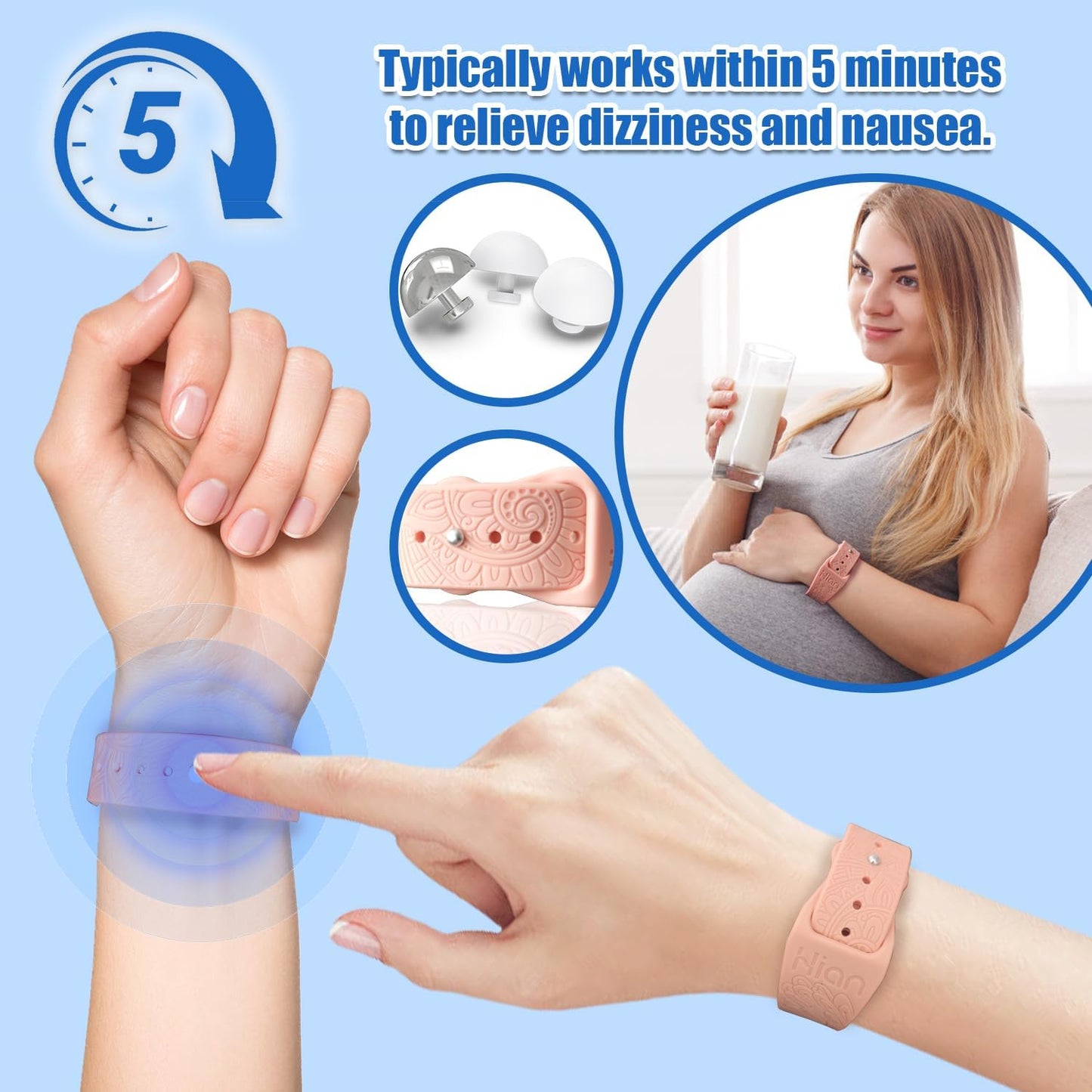 Hion Motion Sickness Bracelets Sea Sickness Wristbands for Motion Sickness/Morning Sickness/Pregnancy Nausea Anti Nausea Wristband Acupressure Nausea Bands Motion Sickness Bands（3Pairs-Black）