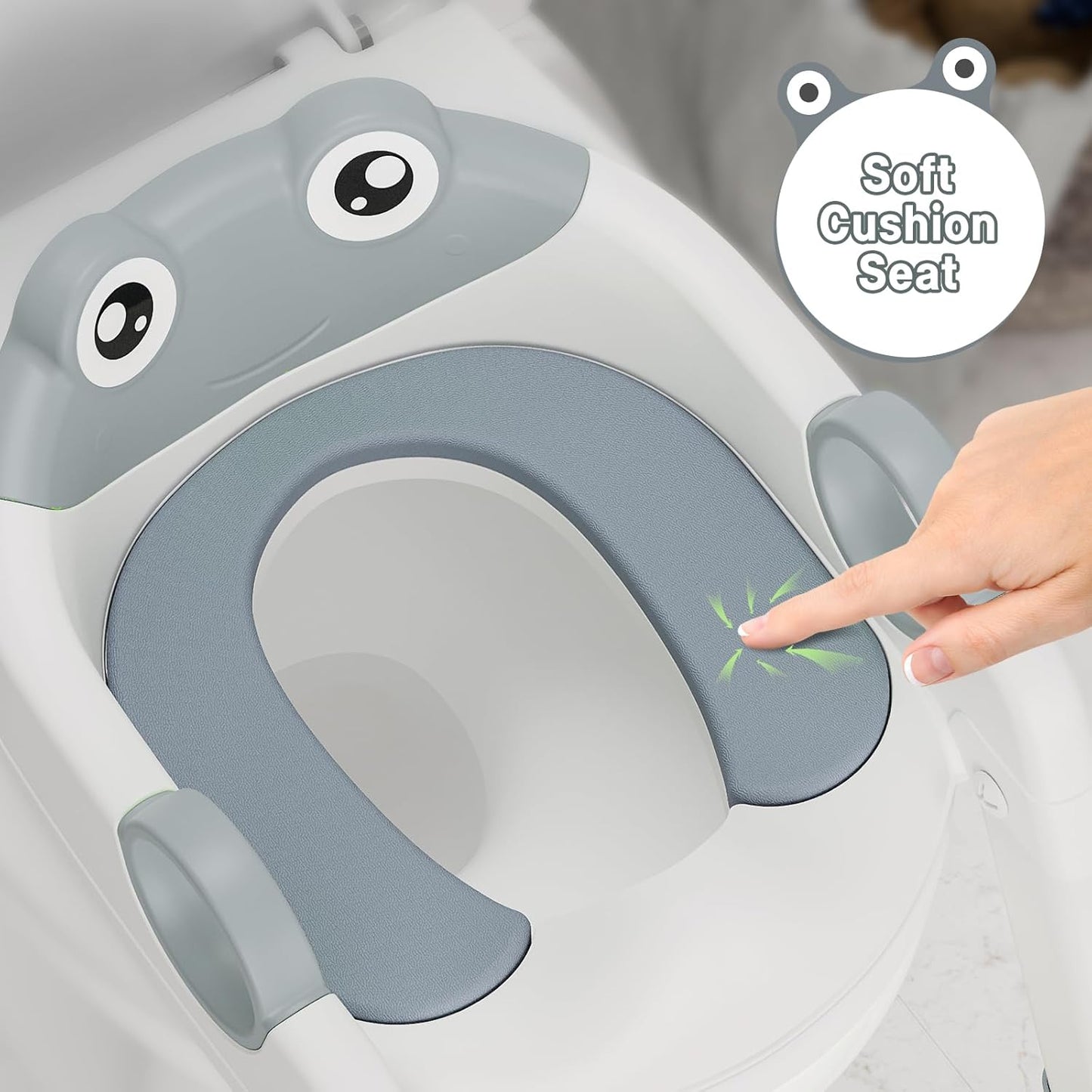 Potty Training Seat with Ladder for Kids – Soft PU Padded Toilet Training Seats, Foldable Toddler Step Stool with Non-Slip Design, Easy Setup for Home Bathroom Use