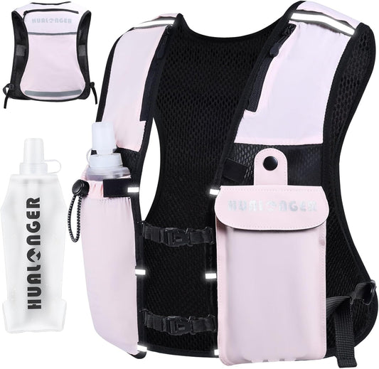Running Hydration Vest for Women Men,Lightweight Breathable Hydration Pack with 500ml Soft Flask, Adjustable Chest Straps Reflective Backpack for Trail Running Marathon Race Jogging Cycling