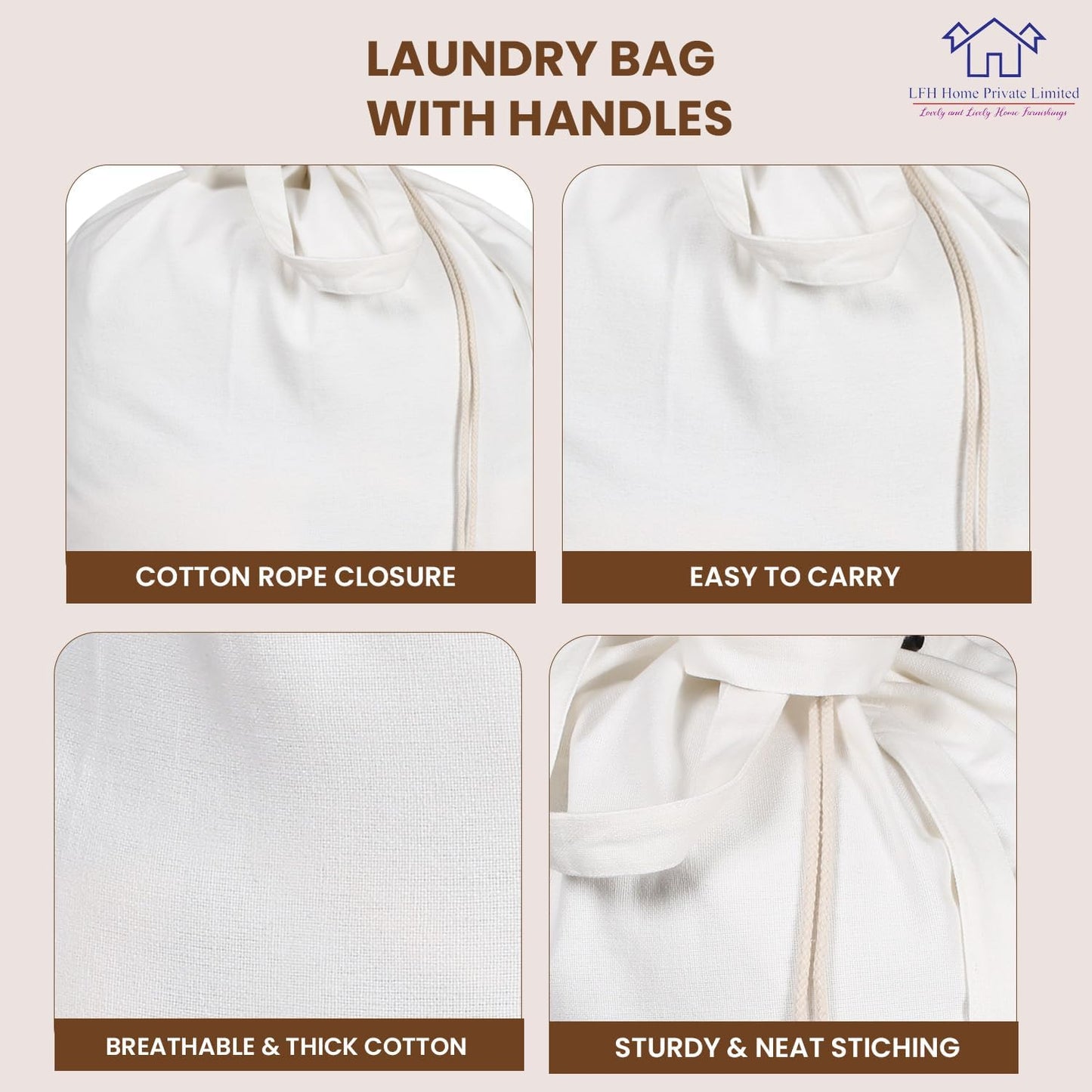 LFH Home Cotton Canvas Extra Large Laundry Bag with Handle, Heavy Duty Drawstring Closure Washable Laundry Bags School Travel, Home, Hotel, College Dorm, Organizer Sack, Toys 28x40-White Thanks Giving