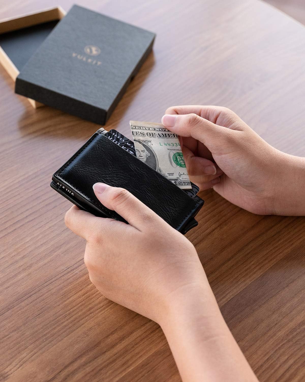 VULKIT Card Holder Pop Up Slim Wallet Leather RFID Blocking Card Case Up to 8 Credit Cards