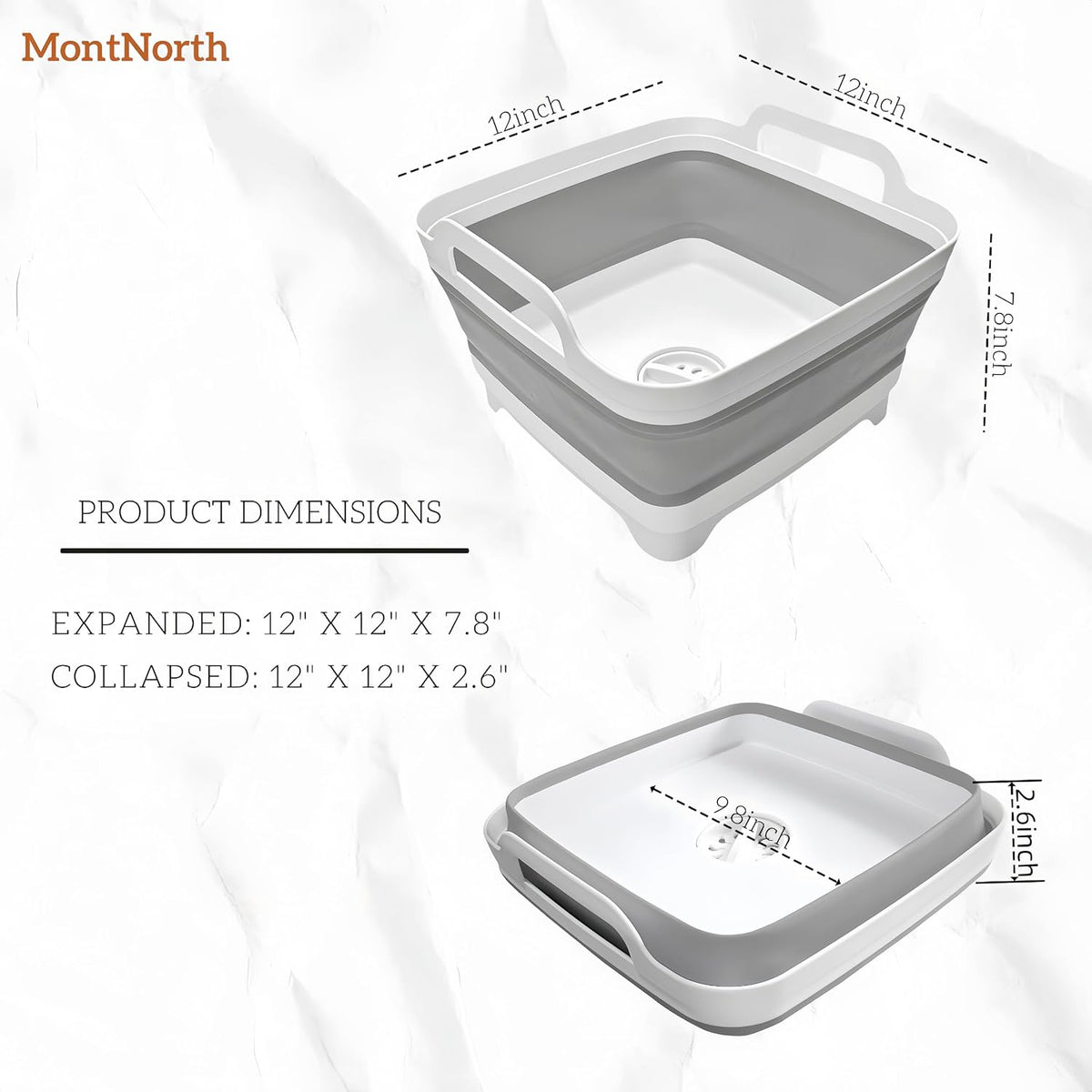 Collapsible Wash Basin 9L, Foldable Dish Tub with Drain Plug, Portable Collapsible Dish Basin, Camping Sink for Washing Dishes, Laundry & Kitchen Use,Gray