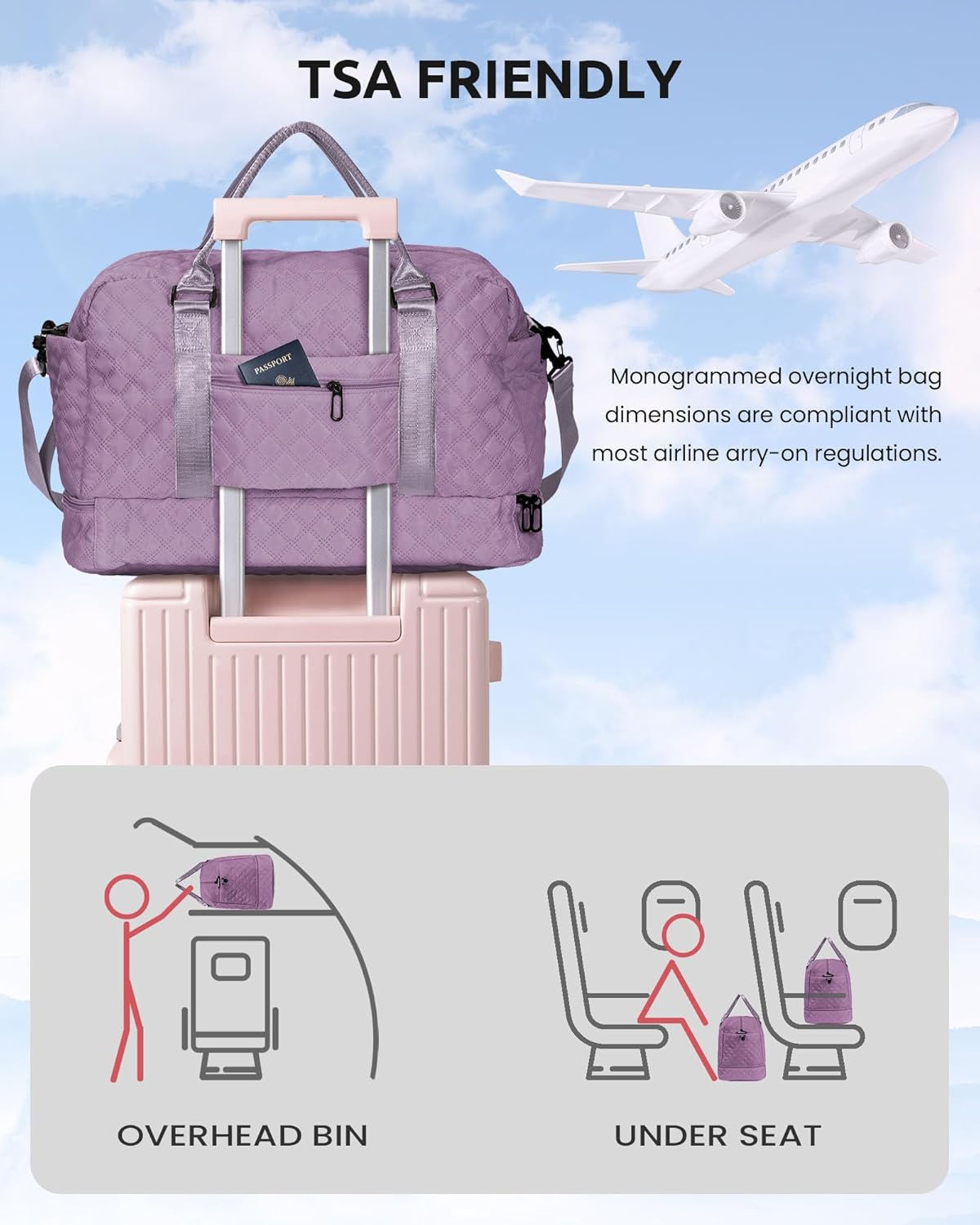 Women Gifts-Duffle Bags with Shoe Compartment, Personalized Weekender Bag, Overnight Bag, Tween Travel Bag with Makeup Bag，Birthday Gift Graduate Gifts for Her (Letter T)