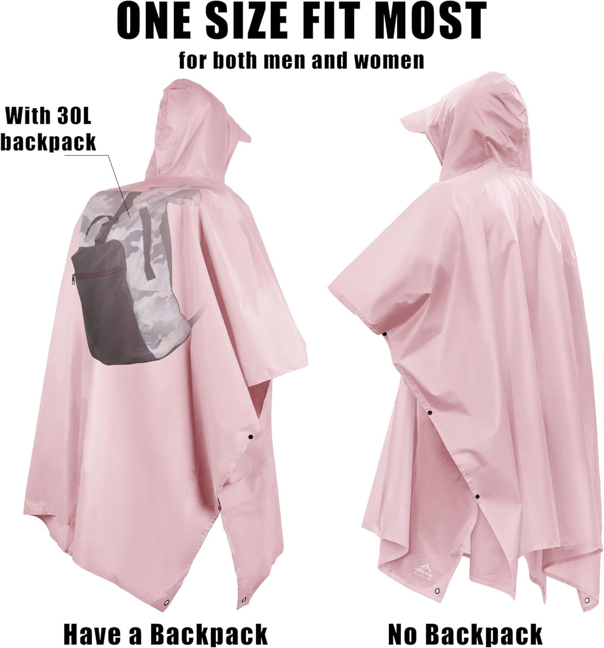 Coralrain Hooded Rain Poncho Lightweight Waterproof Unisex Raincoat Jacket with Pocket for Men Women Adult